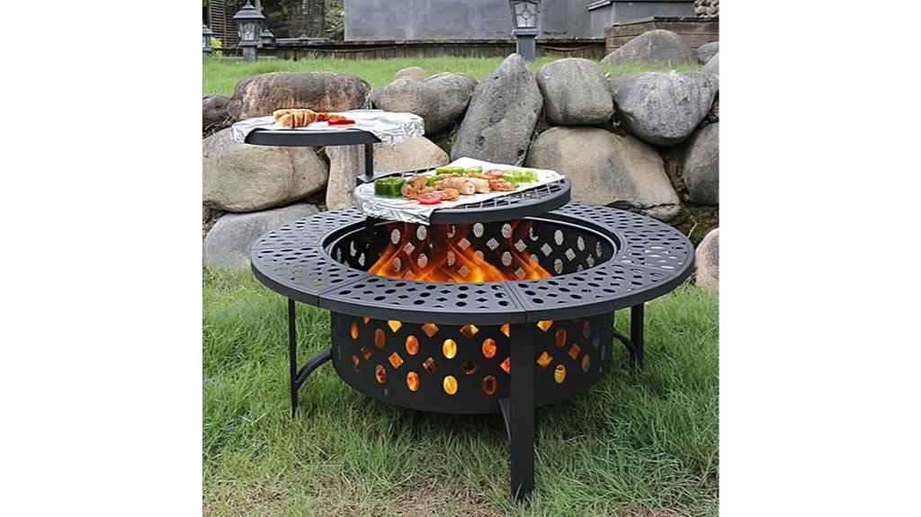 large fire pit with accessories