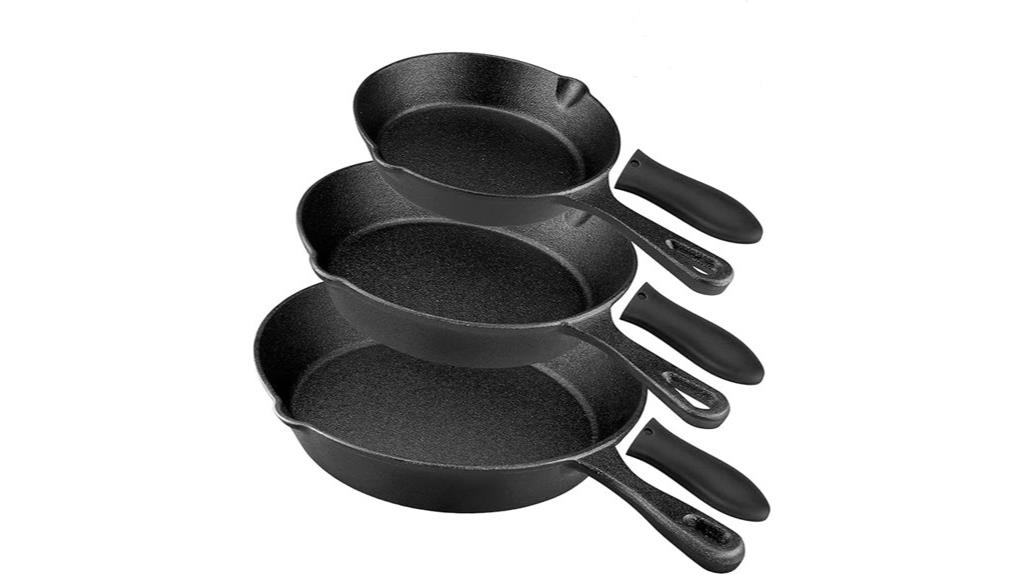 set of three pre seasoned skillets